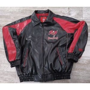 Tampa Bay Buccaneers NFL Football Faux Leather Jacket Game Mens  Medium